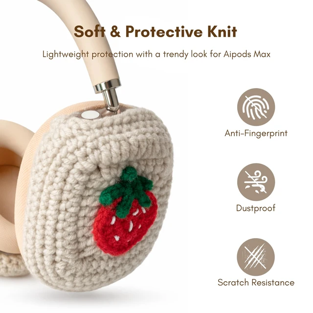 Alt view image 2 of 5 - Handmade Airpods Max Cover - Apple Headphone Cover Cute Design Crochet, Airpod Max Ear Covers, Airpod Max Accessories, Apple Max Pro Headphone Covers, Air Pod Max Stylish Design (Red Cherry)