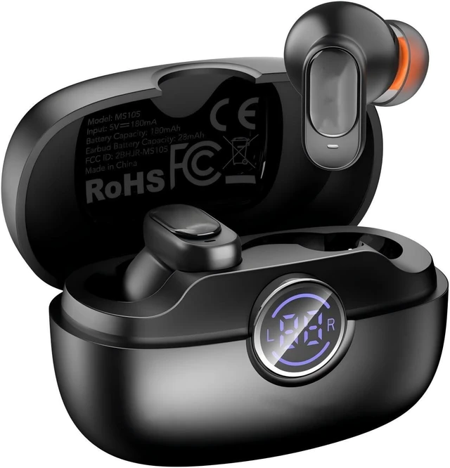 Main image of Rulbovs Wireless Earbuds Bluetooth 6.0, Bass Stereo Sound with ENC Noise Cancelling Mic, LED Power Display, IP7 Waterproof, 60H Playtime, Ergonomic in-Ear Earphones for Phone Sport Laptop (Blac