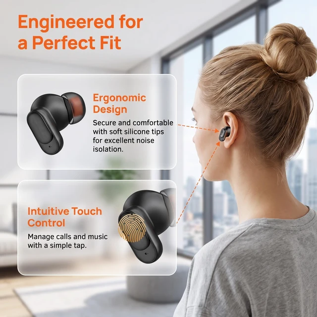 Alt view image 3 of 5 - Rulbovs Wireless Earbuds Bluetooth 6.0, Bass Stereo Sound with ENC Noise Cancelling Mic, LED Power Display, IP7 Waterproof, 60H Playtime, Ergonomic in-Ear Earphones for Phone Sport Laptop (Blac