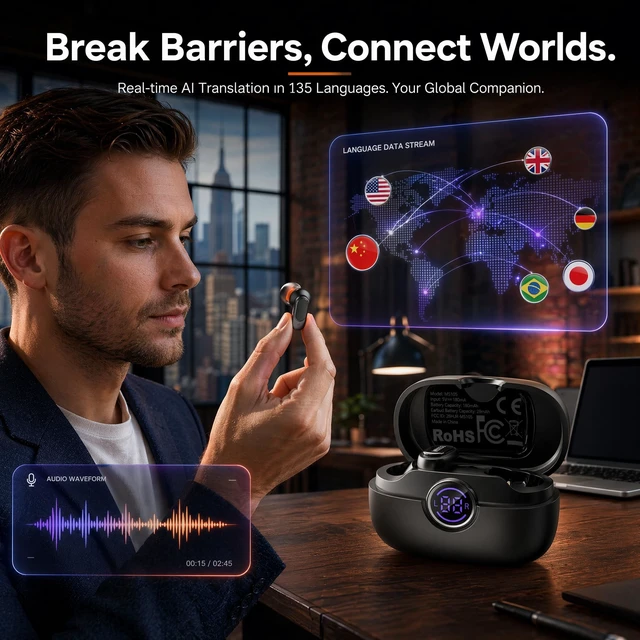 Alt view image 5 of 5 - Rulbovs Wireless Earbuds Bluetooth 6.0, Bass Stereo Sound with ENC Noise Cancelling Mic, LED Power Display, IP7 Waterproof, 60H Playtime, Ergonomic in-Ear Earphones for Phone Sport Laptop (Blac