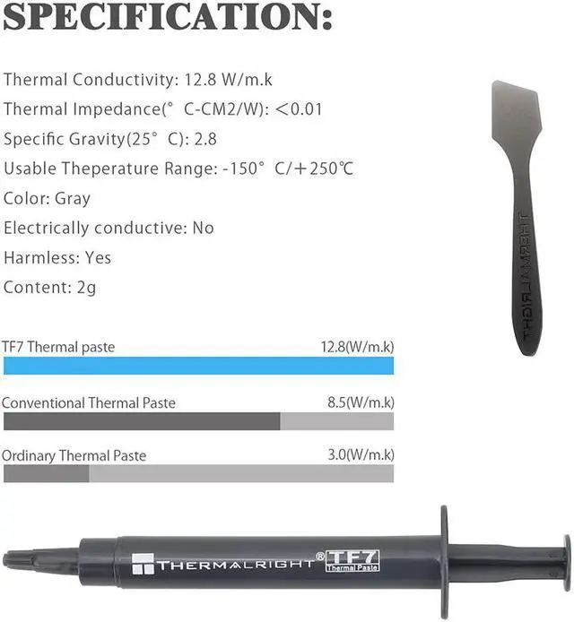 Alt view image 4 of 6 - Thermalright TF7 2g Thermal Paste Compound for Coolers,Thermal Conductivity is 12.8W/m.k-2 Grams, Graphic Card CPU Thermal Grease, Laptop Thermal Grease