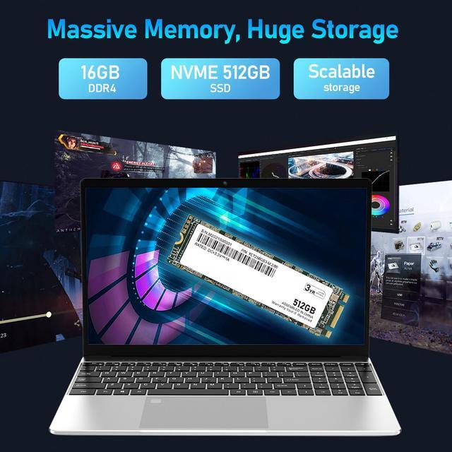 Alt view image 3 of 6 - Laptop 15.6" IPS 1080P Notebook PC,16GB DDR4 512GB SSD, Quad-Core Intel 12th Gen N95 Processor, HD Camera,Windows 11 Pro Laptop, Fingerprint Unlock, Backlit Keyboard USB3.0 Port
