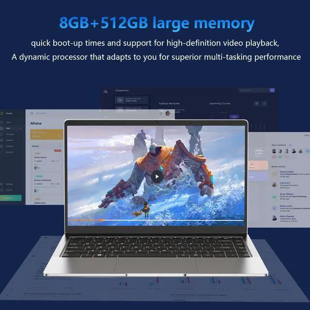 Alt view image 3 of 7 - Thin Laptop 14.1Inch Laptop 8GB RAM 512GB SSD, IPS1080PLaptop, Intel Quad-Core(Up to 2.7GHz) J4125 Processor Windows 11 Pro Laptop, HD Camera, Dual Frequency WiFi(2.4G/5G)