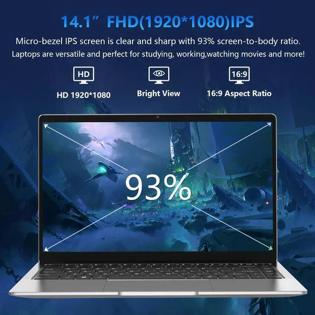 Alt view image 4 of 7 - Thin Laptop 14.1Inch Laptop 8GB RAM 512GB SSD, IPS1080PLaptop, Intel Quad-Core(Up to 2.7GHz) J4125 Processor Windows 11 Pro Laptop, HD Camera, Dual Frequency WiFi(2.4G/5G)