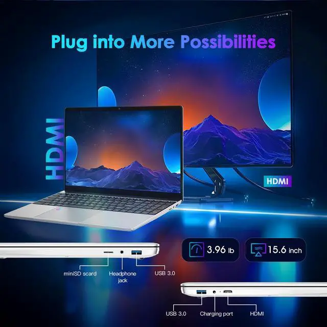 Alt view image 6 of 7 - Laptop Computer 16GB DDR4 512GB SSD, Intel Quad-Core N95 Processor Windows 11 Laptop, 15.6 inch Laptop 
support 1080P, With backlit keyboard, HD camera, fingerprint unlock, WiFi, BT5.0, 38Wh Battery