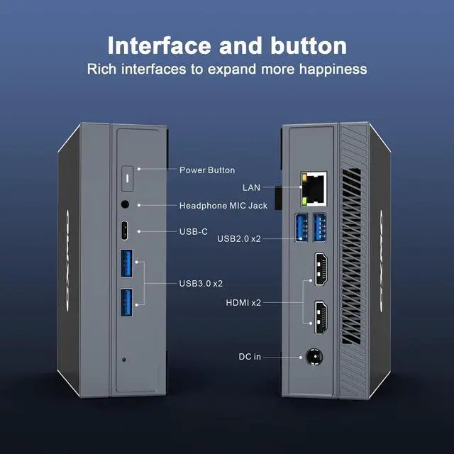 Alt view image 5 of 7 - MiniHyper Mini PC Intel 11th Gen N5105(Up to 2.9GHz) Intel UHD Graphics Mini Computer,16GB RAM DDR4 512GB NVMe SSD Micro Desktop pc,2xHDMI and USB-C Triple 4K Outputs