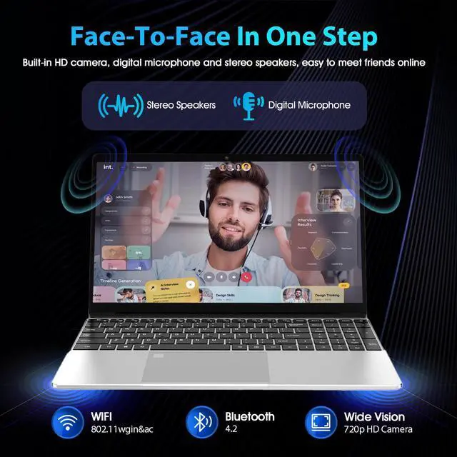 Alt view image 6 of 7 - GXMO 15.6" Laptop, 16GB RAM, 512GB SSD, FHD 1920x1200, BT5.0,Quad-Core Intel 12th Gen N95 Processor, Traditional Laptops, Backlit Keyboard,HD Camera, Fingerprint Unlock