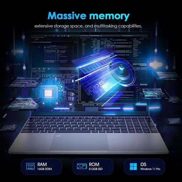 Alt view image 3 of 7 - GXMO 15.6" Laptop, 16GB RAM, 512GB SSD, FHD 1920x1200, BT5.0,Quad-Core Intel 12th Gen N95 Processor, Traditional Laptops, Backlit Keyboard,HD Camera, Fingerprint Unlock