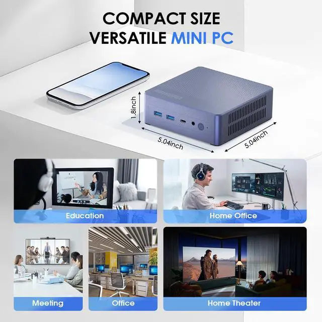 Alt view image 3 of 7 - MiniHyper N9 Mini PC Windows 11 Pro, Intel 12th N95 (up to 3.4GHz) Mini PC, 16GB RAM 512GB M.2 SSD, USB3.2,Mini PC N95 Support 4K UHD Dual HDMI BT5.1, Dual Band WIFI| VESA Mount | Home Office Business