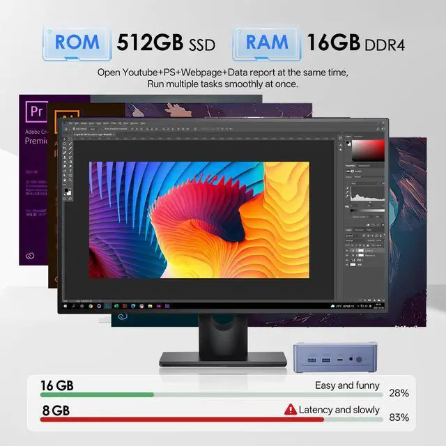 Alt view image 2 of 7 - MiniHyper N9 Mini PC Windows 11 Pro, Intel 12th N95 (up to 3.4GHz) Mini PC, 16GB RAM 512GB M.2 SSD, USB3.2,Mini PC N95 Support 4K UHD Dual HDMI BT5.1, Dual Band WIFI| VESA Mount | Home Office Business