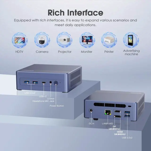 Alt view image 5 of 7 - MiniHyper N95 Mini PC,Intel 12th N95 (up to 3.4GHz) Mini Computer, 16GB RAM 1TB SSD, USB3.0, Support 4K UHD Dual HDMI DP BT5.1, Dual Band WiFi VESA Mount