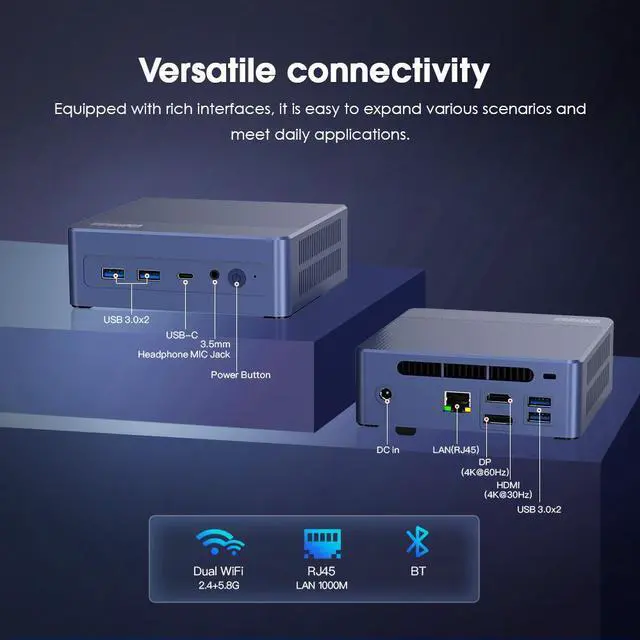 Alt view image 4 of 7 - MiniHyper N95 Mini PC,Intel 12th N95 (up to 3.4GHz) Mini Computer, 16GB RAM 512GB SSD, USB3.0, Support 4K UHD Dual HDMI DP BT5.1, Dual Band WiFi VESA Mount