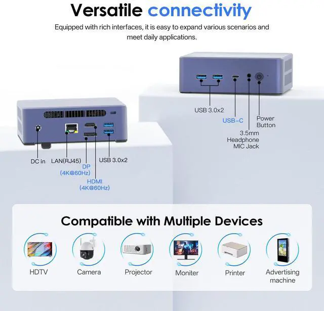 Alt view image 3 of 7 - MINIHYPER N95 Mini PC,Intel 12th (Beat N100, Up to 3.4Ghz) Mini Computer,16GB DDR4 RAM 512 SSD,USB3.2, Desktop Computer Support 4K UHD Dual HDMI BT5.1,Dual Band WiFi| VESA Mount | Home Office Business