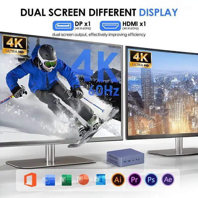 Alt view image 5 of 7 - MINIHYPER Mini PC, Micro PC 16GB RAM 512GB SSD | Intel 12th N95 (up to 3.4GHz) Mini Computer W11 Pro, USB3.0, Small Desktop PC N95 Support 4K UHD Dual HDMI, BT5.1, Dual Band WiFi