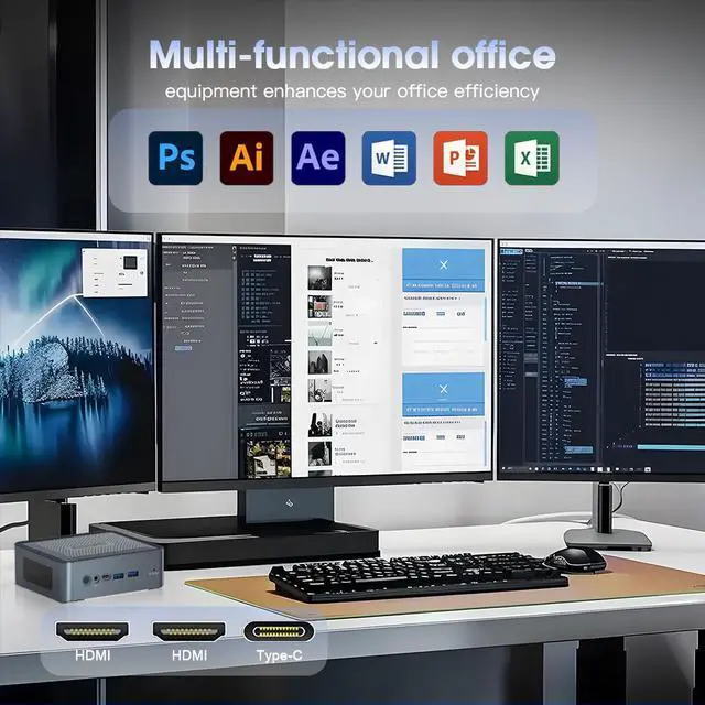 Alt view image 6 of 7 - MiniHyper Mini PC AMD Ryzen 5 5600H(6C/12T, up to 4.2 GHz), H56 Mini Computer 16GB DDR4-3200M RAM 512GB PCIe SSD, Small Micro Desktop PC Support Three-Screen Display, Dual HDMI, Type-C, USB3.0