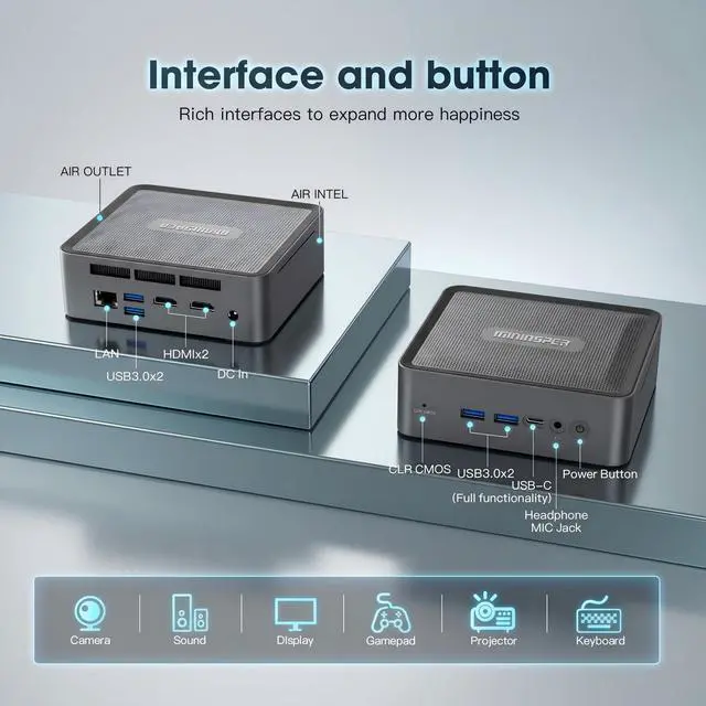Alt view image 4 of 7 - Ryzen 7 5825U Mini PC, 8GB RAM 512GB SSD, Triple Display 4K, WiFi 6E, Compact Desktop Computer for Office/Home/Busine