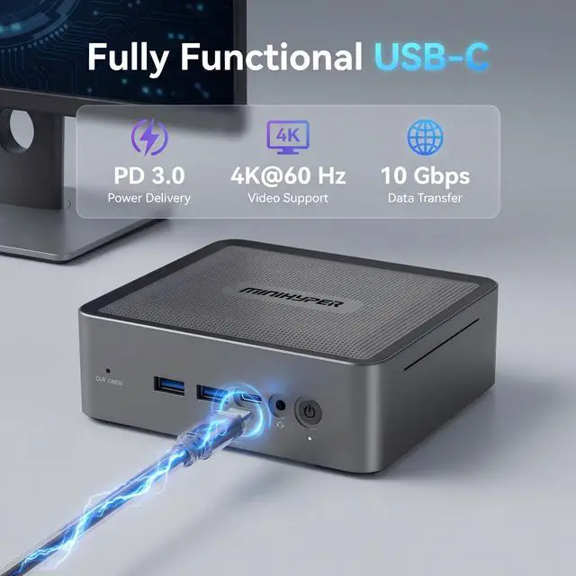 Alt view image 6 of 7 - Ryzen 7 5825U Mini PC, 8GB RAM 512GB SSD, Triple Display 4K, WiFi 6E, Compact Desktop Computer for Office/Home/Busine
