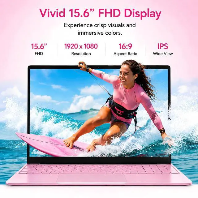 Alt view image 2 of 7 - GXMO 15.6" Student Laptop, Intel N5100, 8GB RAM, 512GB SSD, FHD IPS Display, Backlit Keyboard, Fingerprint Reader, Pink