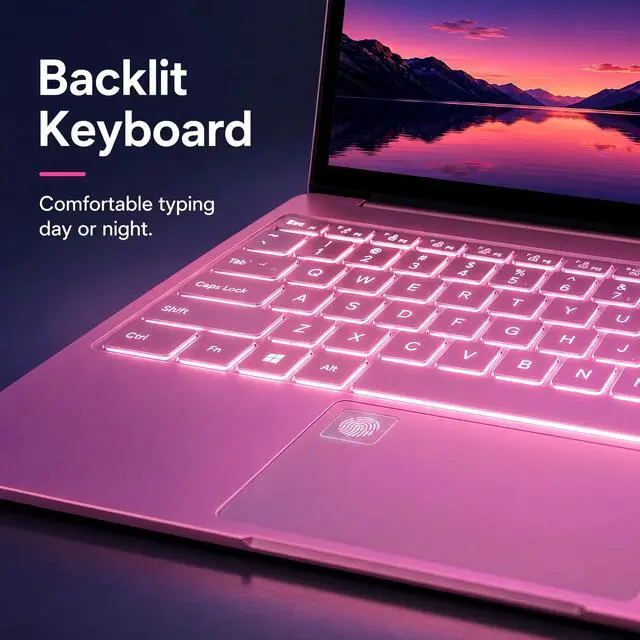 Alt view image 3 of 7 - GXMO 15.6" Student Laptop, Intel N5100, 8GB RAM, 512GB SSD, FHD IPS Display, Backlit Keyboard, Fingerprint Reader, Pink