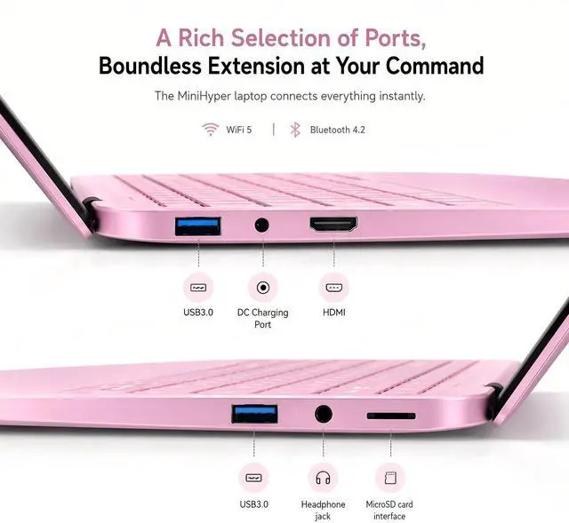 Alt view image 6 of 7 - GXMO 15.6" Student Laptop, Intel N5100, 8GB RAM, 512GB SSD, FHD IPS Display, Backlit Keyboard, Fingerprint Reader, Pink
