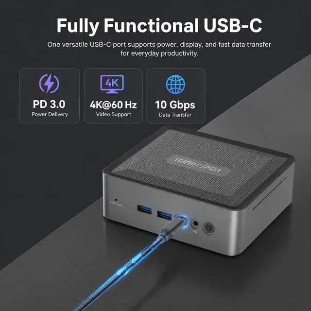 Alt view image 4 of 7 - MINIHYPER Mini PC, AMD Ryzen 7 5825U, 8GB RAM, 512GB SSD, Triple 4K, WiFi 6, Windows 11 Pro