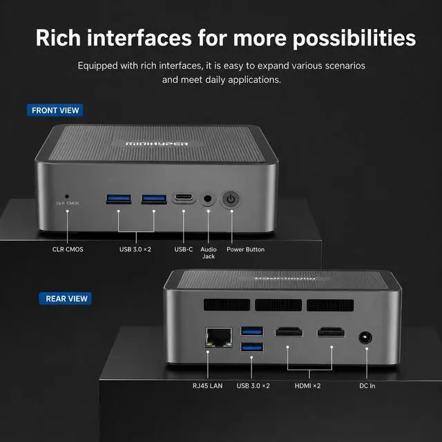 Alt view image 7 of 7 - MINIHYPER Mini PC, AMD Ryzen 7 5825U, 8GB RAM, 512GB SSD, Triple 4K, WiFi 6, Windows 11 Pro