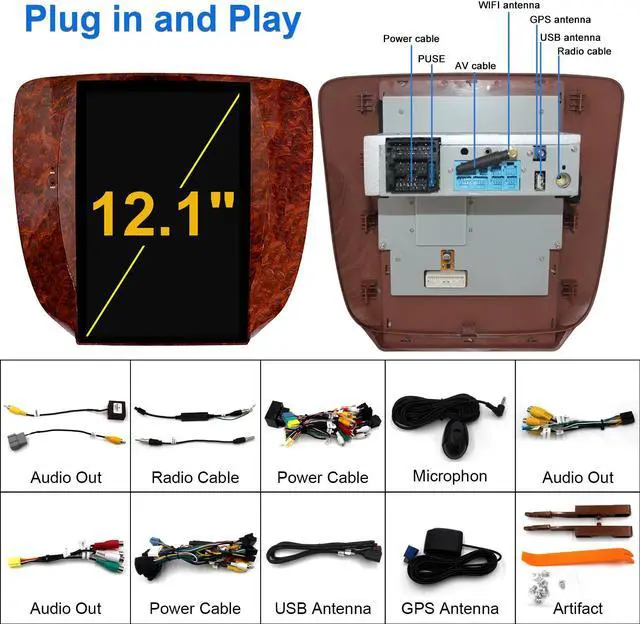 Alt view image 2 of 7 - KSPIV 12.1'' IPS Screen Android 9.0 Car Stereo for GMC Yukon/Chevrolet Tahoe Silverado 2007-2012 Compatible with Auto A/C Car Radio Player 4+64GB in Dash 1 Din Carplay Android Auto Voice Control DSP