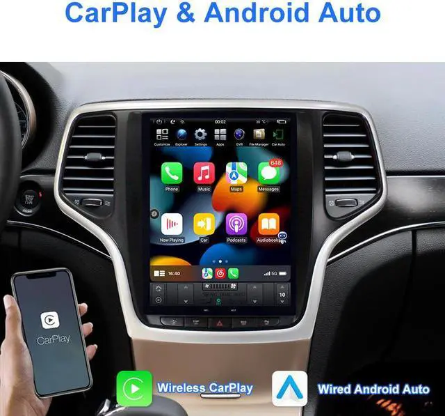 Alt view image 3 of 7 - KSPIV 10.4 Inch For Tesla Style Touch Screen in-Dash GPS Navigation Unitfor Jeep Grand Cherokee 2014-2021 Android Car Stereo Radio with Apple Carplay & Android Auto, Backup Camera, Bluetooth, SWC, WiF