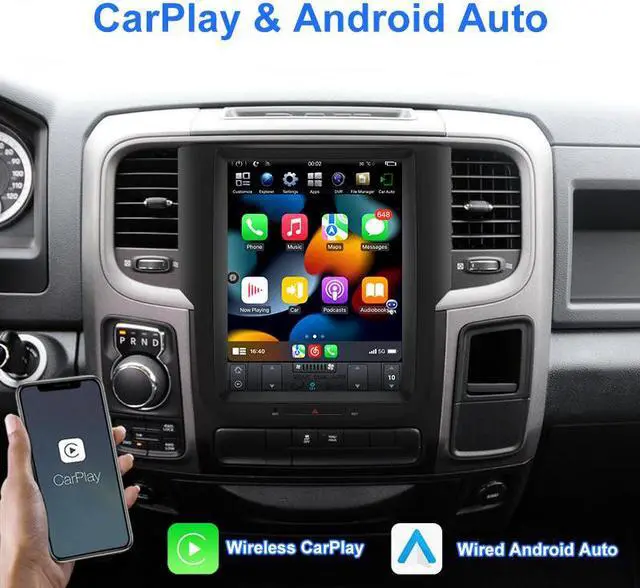 Alt view image 3 of 7 - KSPIV 10.4 Inch Android Car Radio for Dodge Ram 1500 2500 3500 2013-2017 GPS Navigation Tesla Style Touch Screen Multimedia Player Wireless CarPlay & Andriod Auto 4G+64G BT+SWC+USB+WiFi
