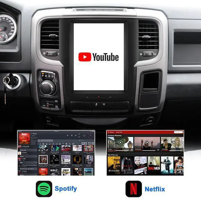 Alt view image 6 of 7 - KSPIV 10.4 Inch Android Car Radio for Dodge Ram 1500 2500 3500 2013-2017 GPS Navigation Tesla Style Touch Screen Multimedia Player Wireless CarPlay & Andriod Auto 4G+64G BT+SWC+USB+WiFi