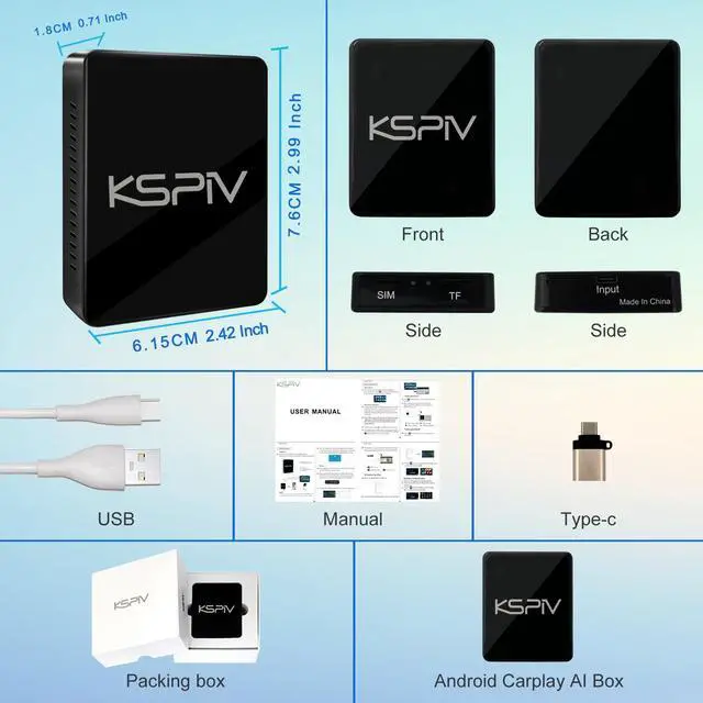 Alt view image 6 of 6 - KSPIV Android Wireless CarPlay AI Box Adapter 8-Core 4+64G System for Factory Wired CarPlay Vehicles, Plug and Play, Supports Wireless Android Auto, YouTube, Netflix, Built-in GPS, BLT, WiFi - Black