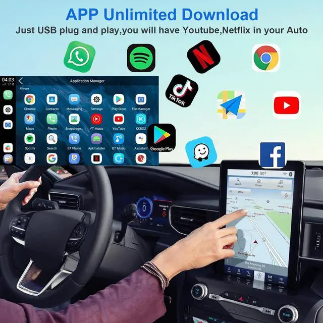 Alt view image 2 of 6 - KSPIV Android Wireless CarPlay AI Box Adapter 8-Core 4+64G System for Factory Wired CarPlay Vehicles, Plug and Play, Supports Wireless Android Auto, YouTube, Netflix, Built-in GPS, BLT, WiFi - Black