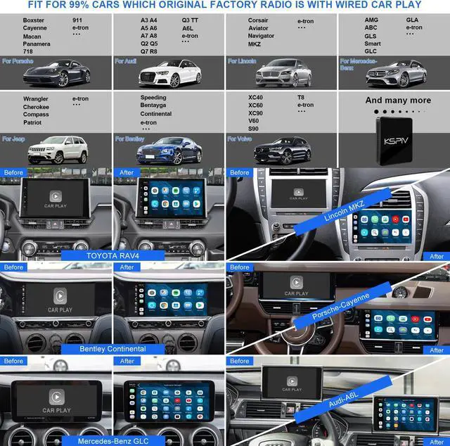 Alt view image 5 of 6 - KSPIV Android Wireless CarPlay AI Box Adapter 8-Core 4+64G System for Factory Wired CarPlay Vehicles, Plug and Play, Supports Wireless Android Auto, YouTube, Netflix, Built-in GPS, BLT, WiFi - Black