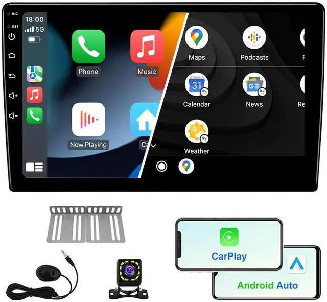 Main image of KSPIV 10.1 Inch Android Car Radio Stereo Carplay & Android Auto Double Din Touch Screen Car Multimedia Player Built-in BT 5.0 4G+64G FM/AM/RDS GPS Navigation DSP USB/AUX Port SWC Backup Camera