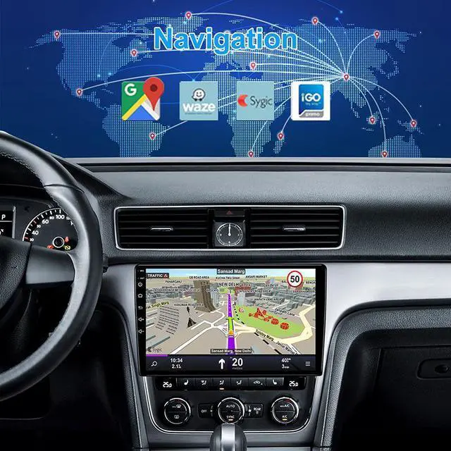 Alt view image 4 of 7 - KSPIV 10.1 Inch Android Car Radio Stereo Carplay & Android Auto Double Din Touch Screen Car Multimedia Player Built-in BT 5.0 4G+64G FM/AM/RDS GPS Navigation DSP USB/AUX Port SWC Backup Camera