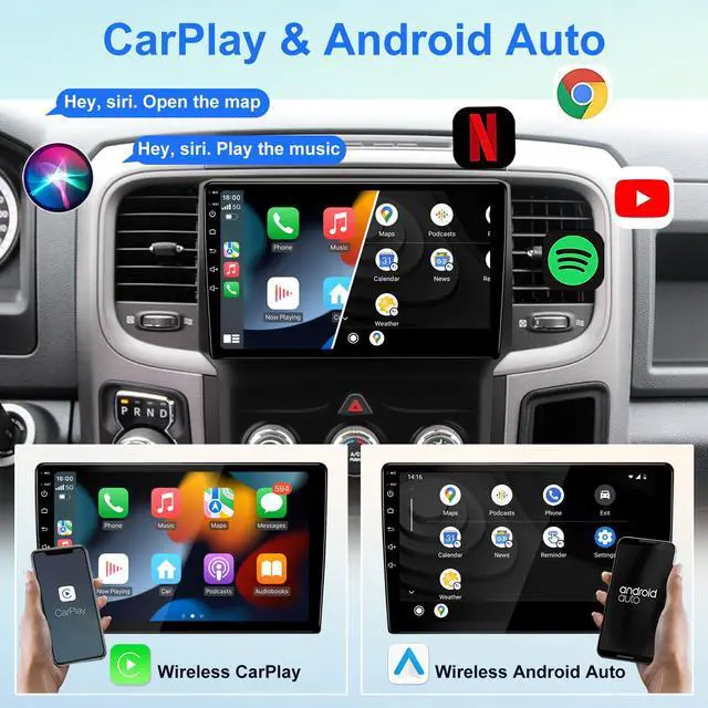 Alt view image 3 of 6 - KSPIV 9 inch Android 13 Car Stereo Radio GPS Navigation for Dodge Ram 1500 2500 3500 2013-2018 Car electronic devices, Touch screen Multimedia Player 2G+32G Wireless Carplay FM/AM WiFi Bluetooth Head