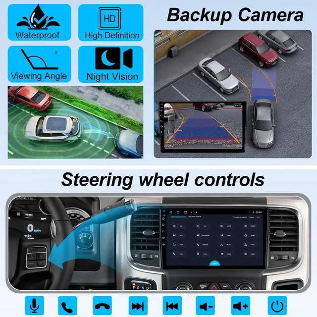 Alt view image 5 of 6 - KSPIV 9 inch Car Stereo for Dodge RAM Pickup 1500 2500 3500 2013-2018 Radio, Wireless CarPlay Android Auto,Android Head Unit with GPS Navigation 2+64G/4+64G HD Backup Camera(Only fit Automatic AC)