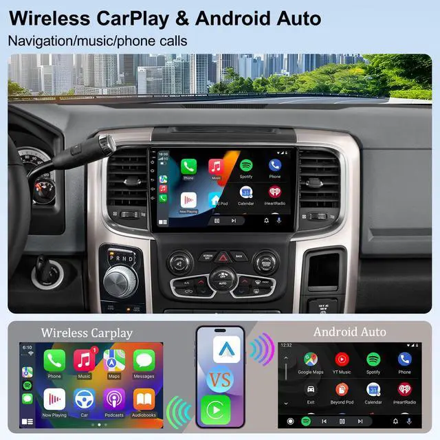 Alt view image 3 of 6 - KSPIV 9 inch Car Stereo for Dodge RAM Pickup 1500 2500 3500 2013-2018 Radio, Wireless CarPlay Android Auto,Android Head Unit with GPS Navigation 2+64G/4+64G HD Backup Camera(Only fit Automatic AC)