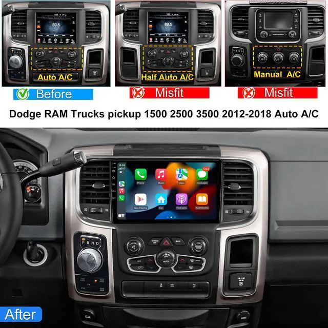 Alt view image 2 of 6 - KSPIV 9 inch Car Stereo for Dodge RAM Pickup 1500 2500 3500 2013-2018 Radio, Wireless CarPlay Android Auto,Android Head Unit with GPS Navigation 2+64G/4+64G HD Backup Camera(Only fit Automatic AC)
