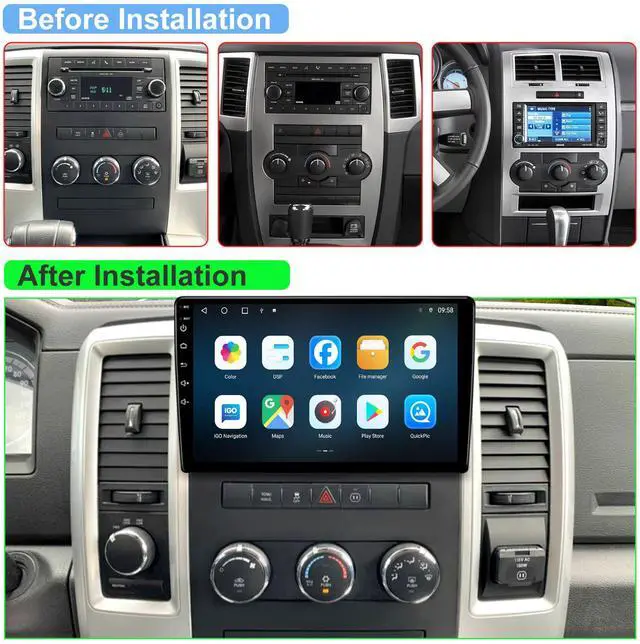 Alt view image 2 of 6 - KSPIV 10 Inch Car Stereo for Jeep Wrangler JK 2007-2016/Compass Patriot/Dodge RAM Charger, Android Head Unit with Wireless Carplay & Android Auto,GPS Navi BT Rear Camera FM AM 2+64G/4+64G