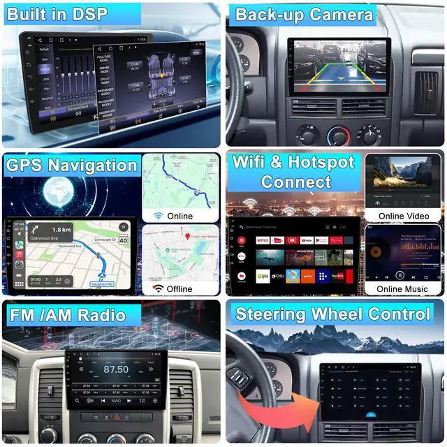 Alt view image 5 of 6 - KSPIV 10 Inch Car Stereo for Jeep Wrangler JK 2007-2016/Compass Patriot/Dodge RAM Charger, Android Head Unit with Wireless Carplay & Android Auto,GPS Navi BT Rear Camera FM AM 2+64G/4+64G