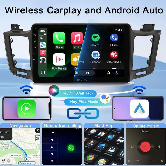 Alt view image 3 of 7 - KSPIV 10.1 Inch Car Radio Stereo for 2013-2018 Toyota RAV4 Head Unit with Wireless Carplay/Android Auto Android 14 4+64G Radio Support GPS Navigation/WiFi/Bluetooth/Backup Camera