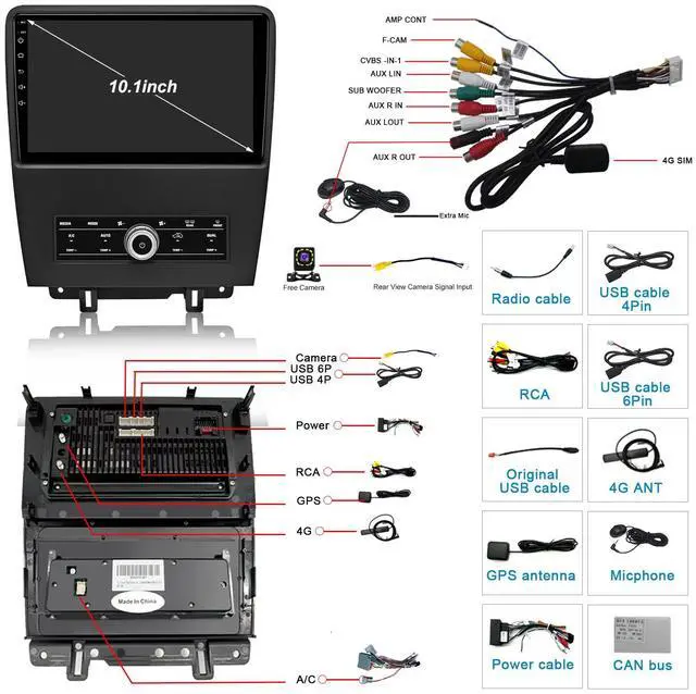 Alt view image 6 of 6 - KSPIV 10.1 inch Car Stereo for Ford Mustang 2010 2011 2012 2013 2014 Wireless CarPlay & Android Auto, Android Head Unit with 1280 * 720 WiFi GPS Navigation BT 2+64G/4+64G AM FM