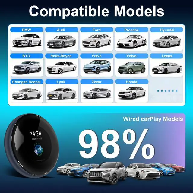 Alt view image 2 of 7 - KSPIV AI Box Wireless CarPlay & Android Auto Adapter, supports Netflix/YouTube/TikTok/SD card, Qualcomm Snapdragon LCD touchscreen with 4+64G/8+128G voice control app downloads plug and play