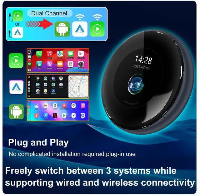 Alt view image 7 of 7 - KSPIV AI Box Wireless CarPlay & Android Auto Adapter, supports Netflix/YouTube/TikTok/SD card, Qualcomm Snapdragon LCD touchscreen with 4+64G/8+128G voice control app downloads plug and play