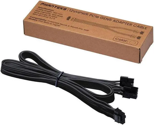 Alt view image 5 of 5 - PHANTEKS 12VHPWR 16-Pin PCIE-5 600 W Adapter Cable, 8-Pin + 8-Pin 9.2 A Termina/16 AWG- High Current Terminal connectors,Supports 40 Series Graphics Cards - BLACK