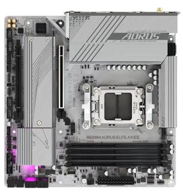 Alt view image 4 of 5 - GIGABYTE B650M AORUS ELITE AX ICE AM5 LGA 1718 AMD B650 M-ATX Motherboard, DDR5, 2x M.2, PCIe 5.0, USB 3.2 Gen2X2 Type-C, 2.5GbE LAN, Q-Flash Plus, EZ-Latch