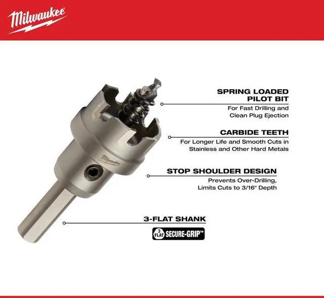 Alt view image 2 of 4 - Milwaukee 1/4 in. Carbide Grit Brad/Pilot Point Hole Cutter 1 pk