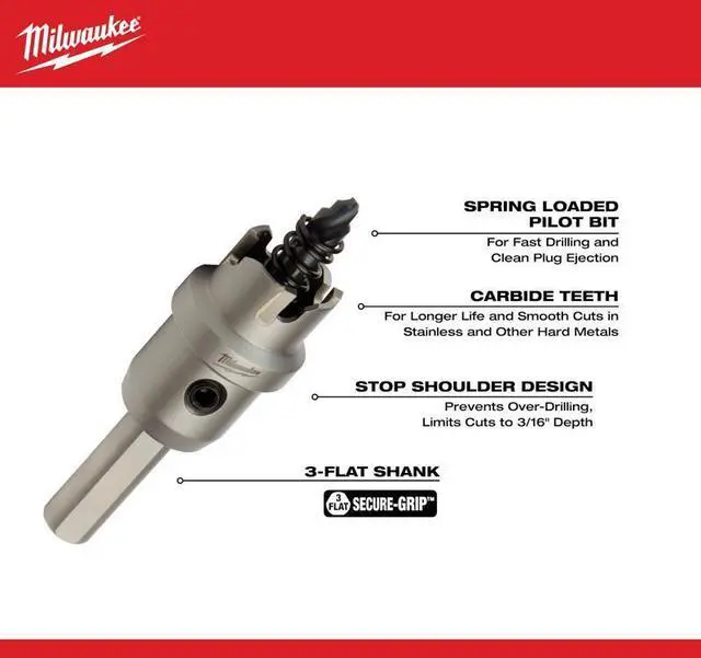 Alt view image 2 of 4 - Milwaukee 1/4 in. Carbide Grit Brad/Pilot Point Hole Cutter 1 pk