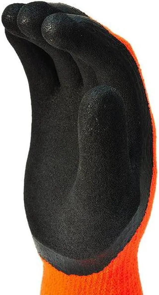 Alt view image 4 of 6 - G&F Micro Foam Orange Latex Double Coated Adult Men Winter Gloves, 12 Pair, Color Orange, Size Large
